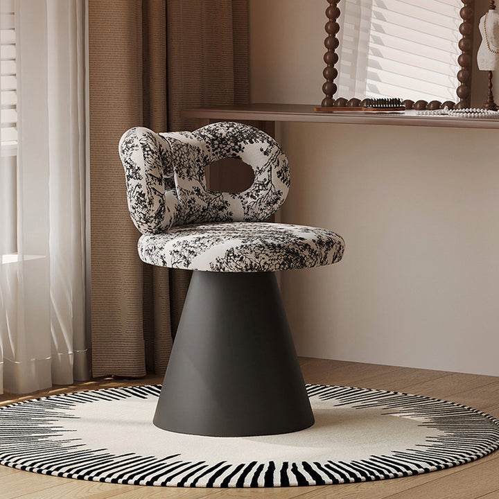Contemporary Nordic Round Bowknot Iron Sherpa Fabric Velvet PU Leather Sponge Rotatable Vanity Stool Backrest Armless For Bedroom