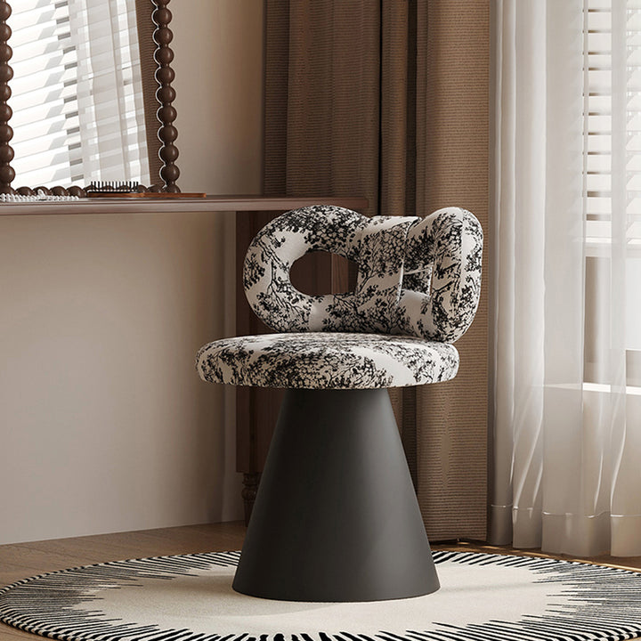 Contemporary Nordic Round Bowknot Iron Sherpa Fabric Velvet PU Leather Sponge Rotatable Vanity Stool Backrest Armless For Bedroom