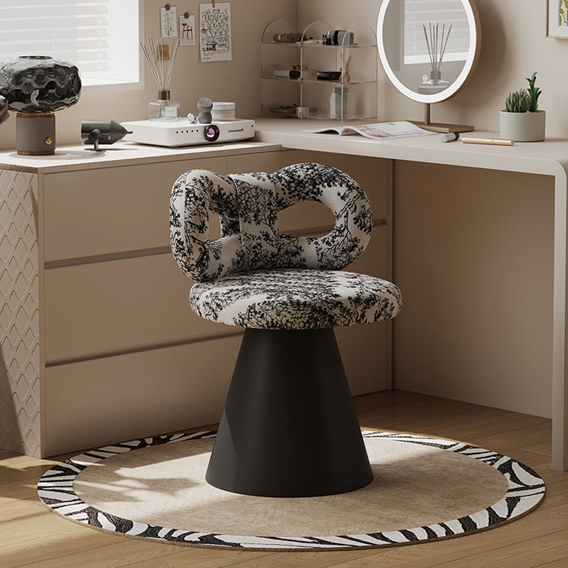 Contemporary Nordic Round Bowknot Iron Sherpa Fabric Velvet PU Leather Sponge Rotatable Vanity Stool Backrest Armless For Bedroom