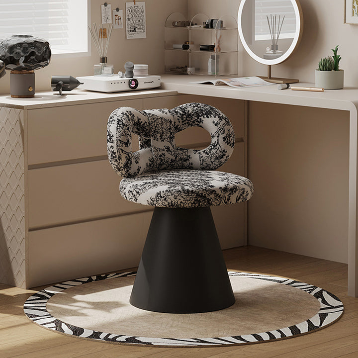 Contemporary Nordic Round Bowknot Iron Sherpa Fabric Velvet PU Leather Sponge Rotatable Vanity Stool Backrest Armless For Bedroom