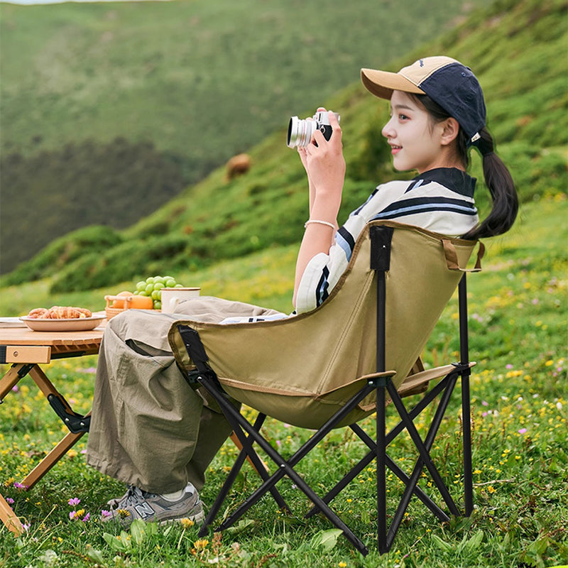 Modern Minimalist Arc-Shaped Steel Pipe Oxford Fabric Cotton Outdoor Foldable Camping Chair Backrest Armless For Garden