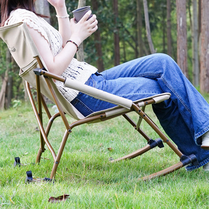 Modern Minimalist Portable Arc Steel Pipe Oxford Fabric Outdoor Foldable Rocking Camping Chair Backrest Armless For Garden