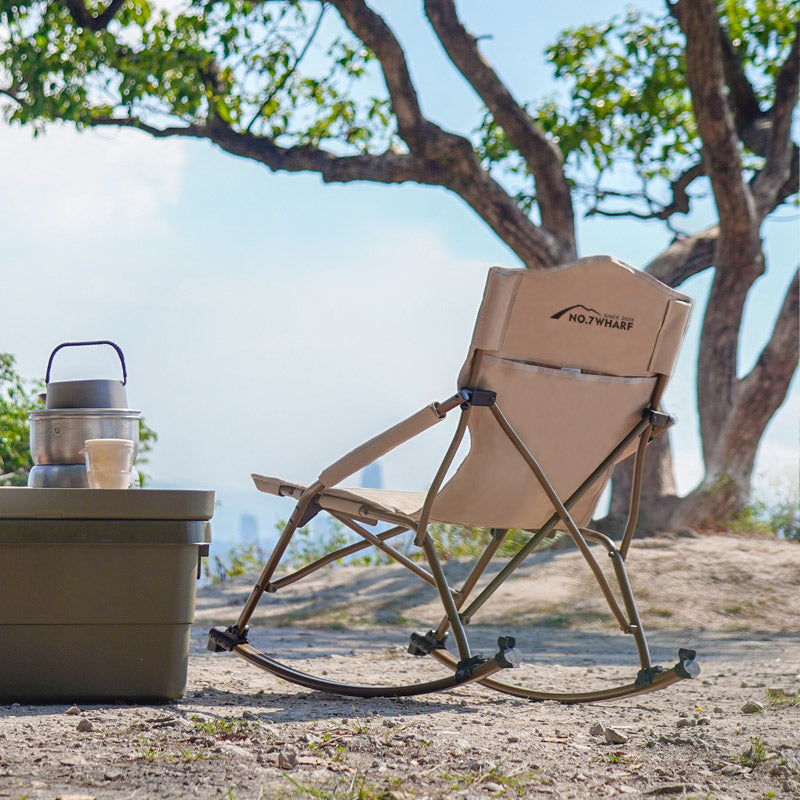 Modern Minimalist Portable Arc Steel Pipe Oxford Fabric Outdoor Foldable Rocking Camping Chair Backrest Armless For Garden