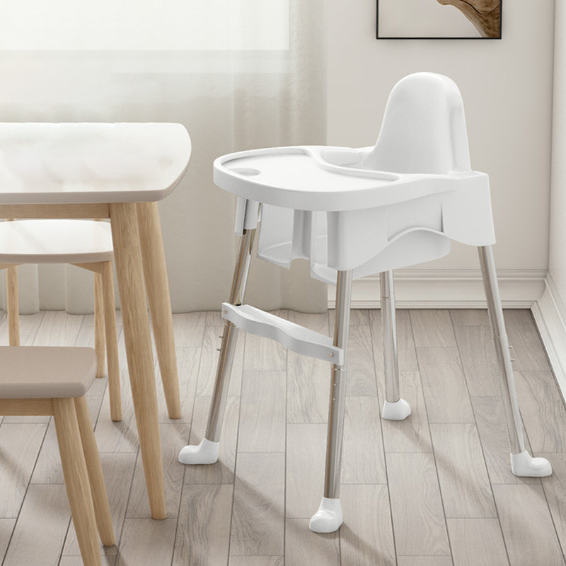 Chaise de salle à manger pour enfants en PP, cuir PU et acier inoxydable, au design moderne minimaliste, trapézoïdal arqué et relevable, avec dossier et accoudoirs 