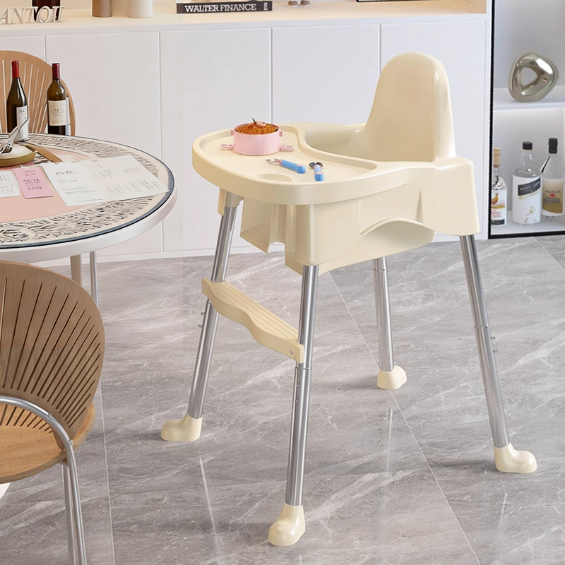 Chaise de salle à manger pour enfants en PP, cuir PU et acier inoxydable, au design moderne minimaliste, trapézoïdal arqué et relevable, avec dossier et accoudoirs 