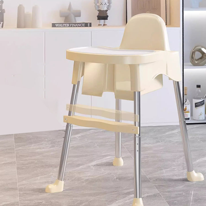 Chaise de salle à manger pour enfants en PP, cuir PU et acier inoxydable, au design moderne minimaliste, trapézoïdal arqué et relevable, avec dossier et accoudoirs 