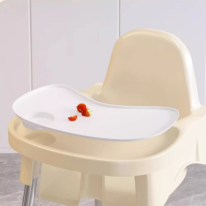 Chaise de salle à manger pour enfants en PP, cuir PU et acier inoxydable, au design moderne minimaliste, trapézoïdal arqué et relevable, avec dossier et accoudoirs 