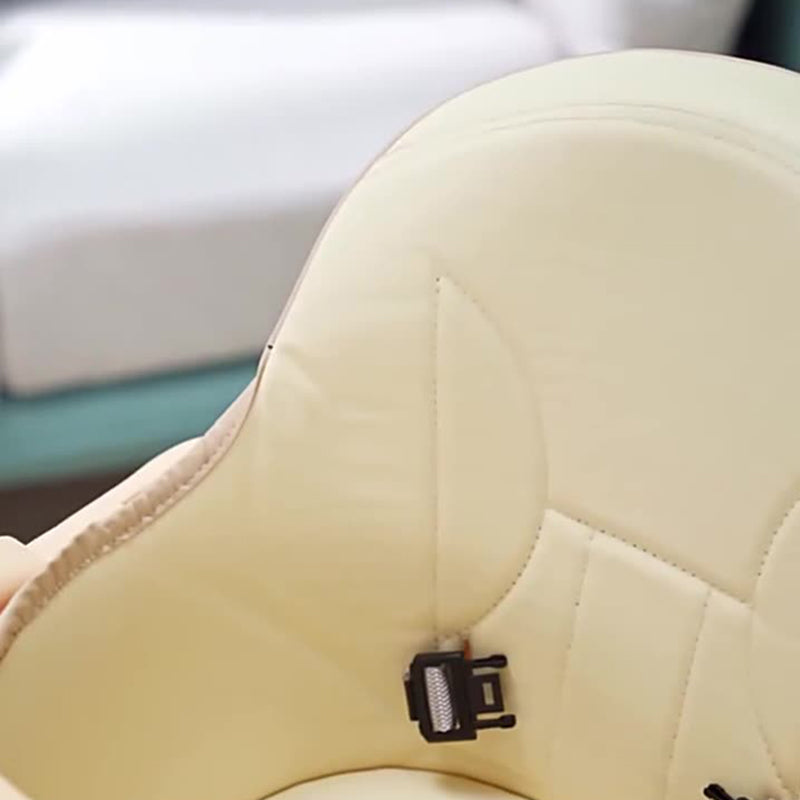 Chaise de salle à manger pour enfants en PP, cuir PU et acier inoxydable, au design moderne minimaliste, trapézoïdal arqué et relevable, avec dossier et accoudoirs 