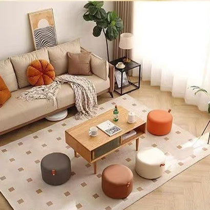Contemporary Nordic Cylinder Multi-Layer Board Cat Scratching Leather Sponge Low Stool Backless Armless For Entryway