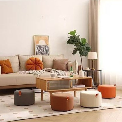 Contemporary Nordic Cylinder Multi-Layer Board Cat Scratching Leather Sponge Low Stool Backless Armless For Entryway