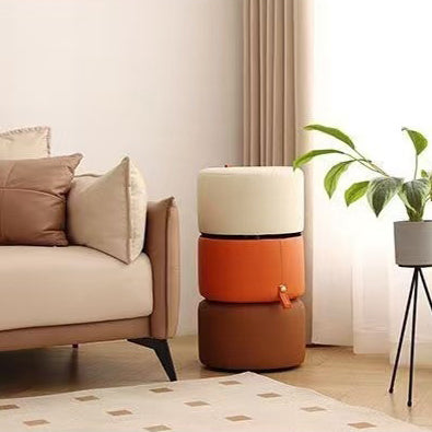 Contemporary Nordic Cylinder Multi-Layer Board Cat Scratching Leather Sponge Low Stool Backless Armless For Entryway