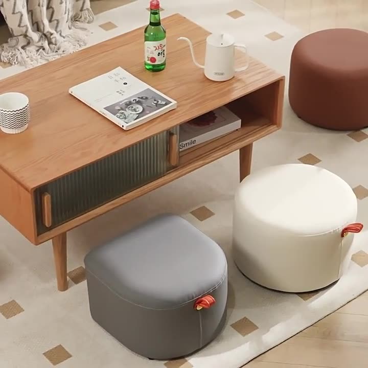 Contemporary Nordic Cylinder Multi-Layer Board Cat Scratching Leather Sponge Low Stool Backless Armless For Entryway