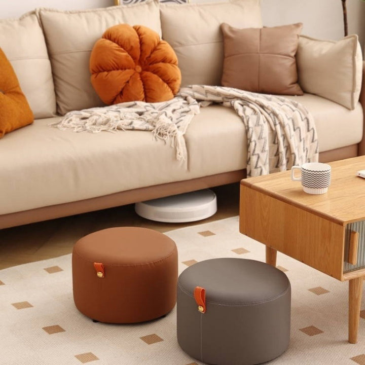 Contemporary Nordic Cylinder Multi-Layer Board Cat Scratching Leather Sponge Low Stool Backless Armless For Entryway