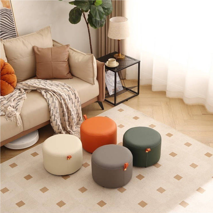 Contemporary Nordic Cylinder Multi-Layer Board Cat Scratching Leather Sponge Low Stool Backless Armless For Entryway