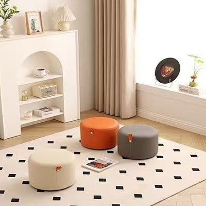 Contemporary Nordic Cylinder Multi-Layer Board Cat Scratching Leather Sponge Low Stool Backless Armless For Entryway