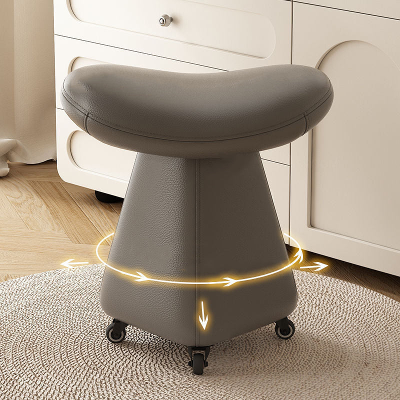 Contemporary Scandinavian Geometric Solid Wood Faux Leather Sponge Latex Movable Vanity Stool Backless Armless For Bedroom