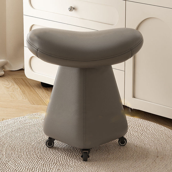Contemporary Scandinavian Geometric Solid Wood Faux Leather Sponge Latex Movable Vanity Stool Backless Armless For Bedroom