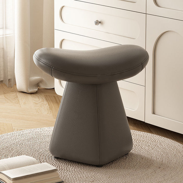 Contemporary Scandinavian Geometric Solid Wood Faux Leather Sponge Latex Movable Vanity Stool Backless Armless For Bedroom