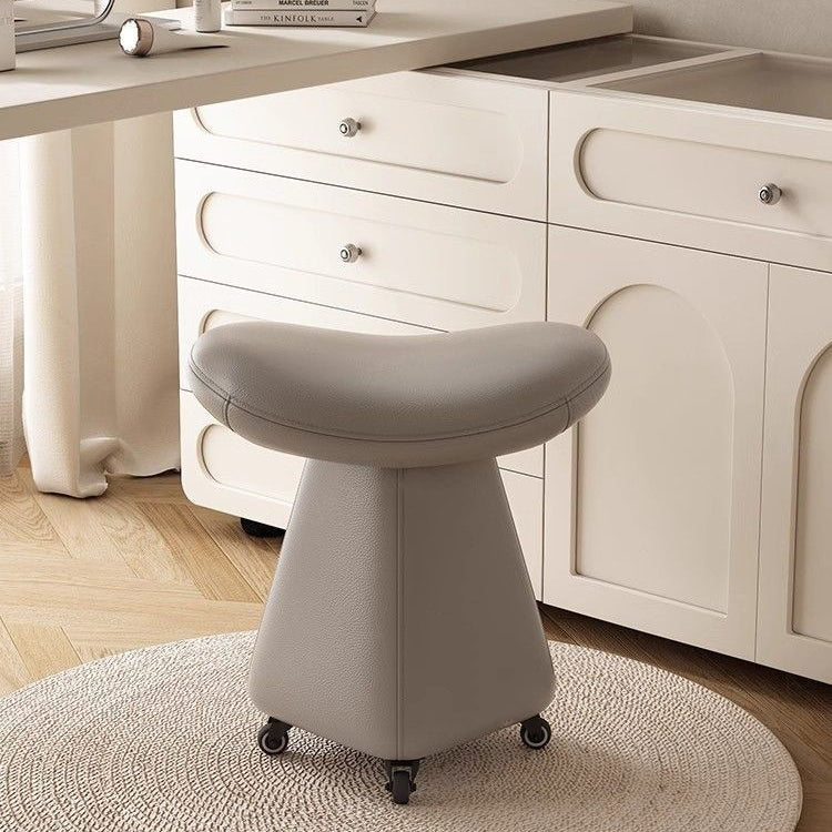 Contemporary Scandinavian Geometric Solid Wood Faux Leather Sponge Latex Movable Vanity Stool Backless Armless For Bedroom