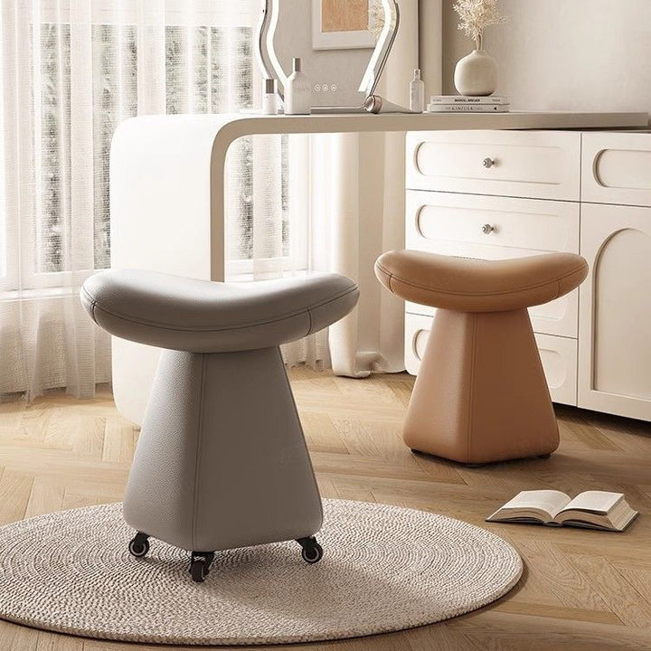 Contemporary Scandinavian Geometric Solid Wood Faux Leather Sponge Latex Movable Vanity Stool Backless Armless For Bedroom