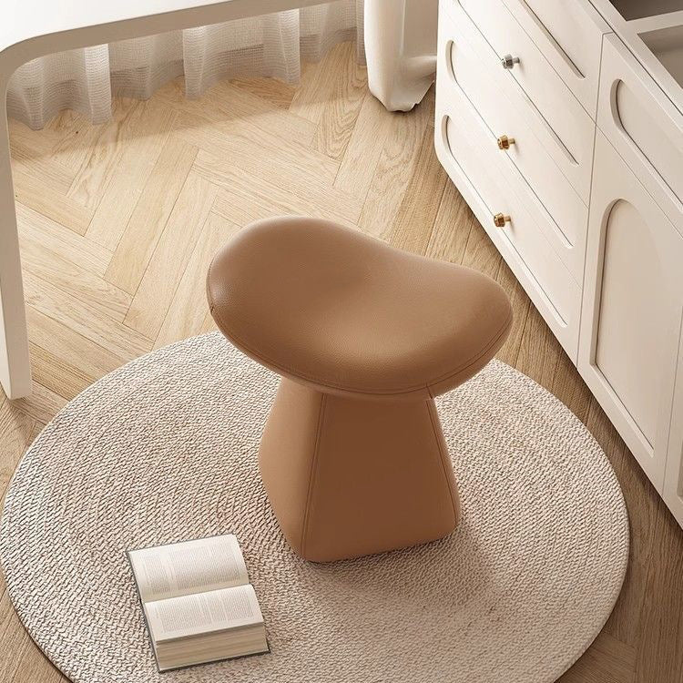 Contemporary Scandinavian Geometric Solid Wood Faux Leather Sponge Latex Movable Vanity Stool Backless Armless For Bedroom