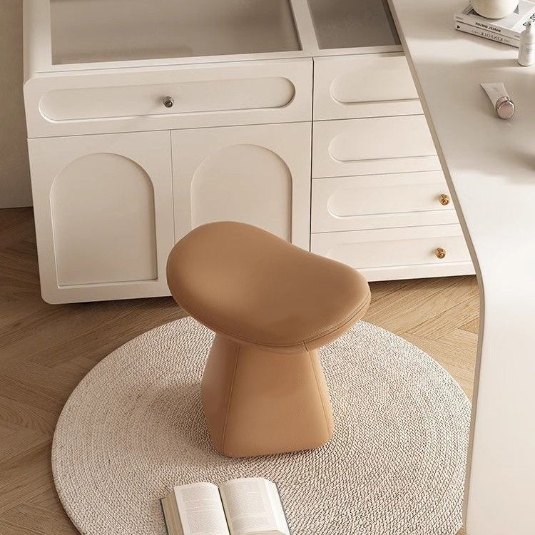 Contemporary Scandinavian Geometric Solid Wood Faux Leather Sponge Latex Movable Vanity Stool Backless Armless For Bedroom