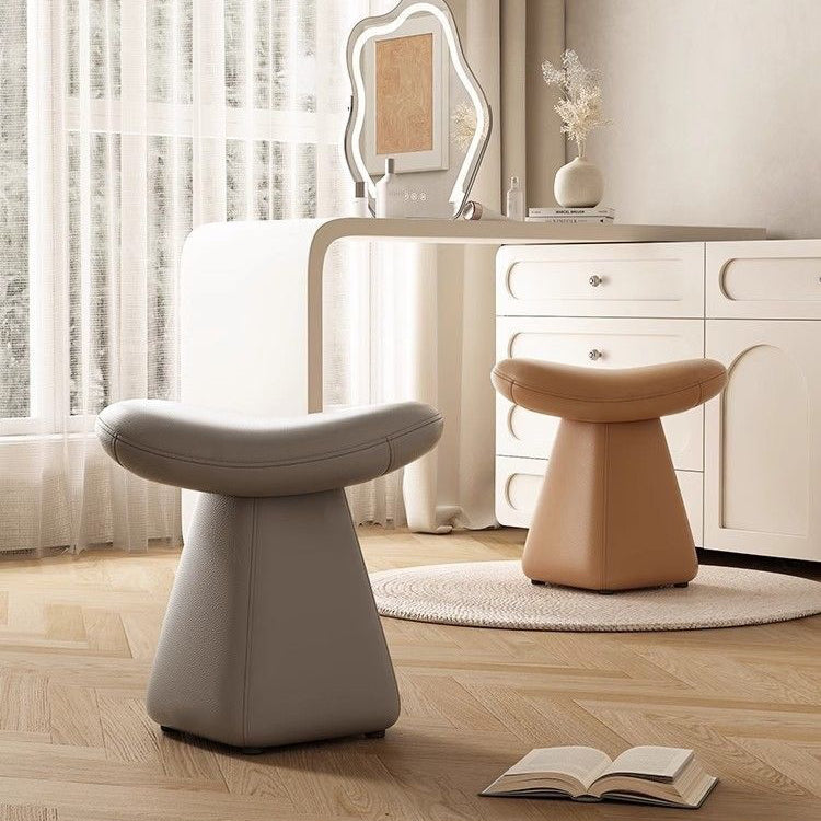 Contemporary Scandinavian Geometric Solid Wood Faux Leather Sponge Latex Movable Vanity Stool Backless Armless For Bedroom