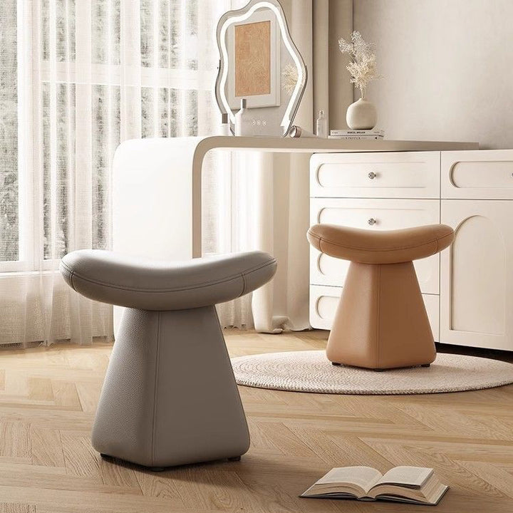 Contemporary Scandinavian Geometric Solid Wood Faux Leather Sponge Latex Movable Vanity Stool Backless Armless For Bedroom