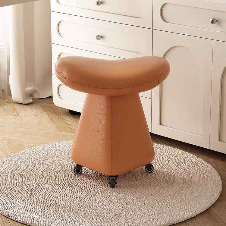 Contemporary Scandinavian Geometric Solid Wood Faux Leather Sponge Latex Movable Vanity Stool Backless Armless For Bedroom