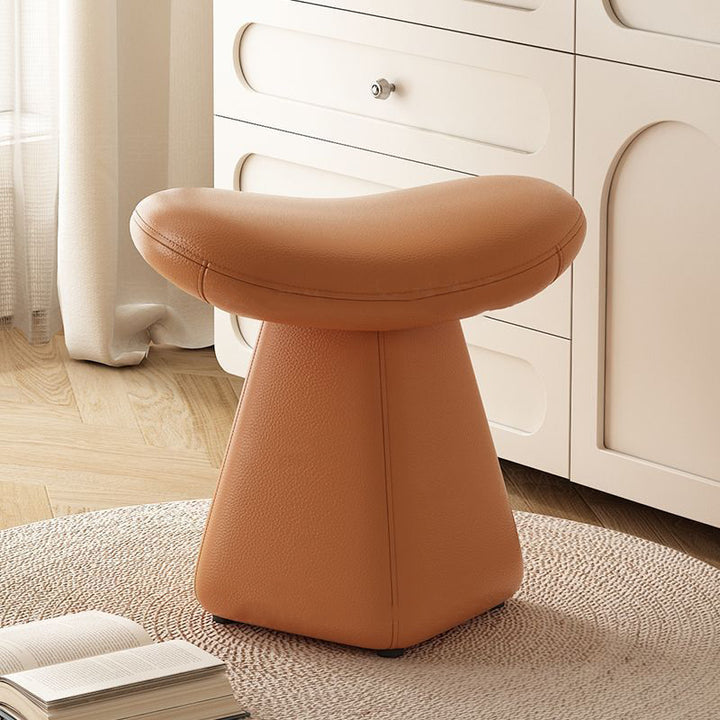Contemporary Scandinavian Geometric Solid Wood Faux Leather Sponge Latex Movable Vanity Stool Backless Armless For Bedroom