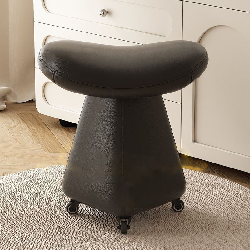 Contemporary Scandinavian Geometric Solid Wood Faux Leather Sponge Latex Movable Vanity Stool Backless Armless For Bedroom