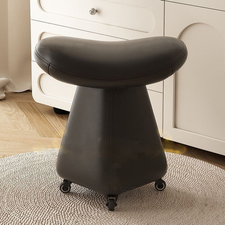 Contemporary Scandinavian Geometric Solid Wood Faux Leather Sponge Latex Movable Vanity Stool Backless Armless For Bedroom