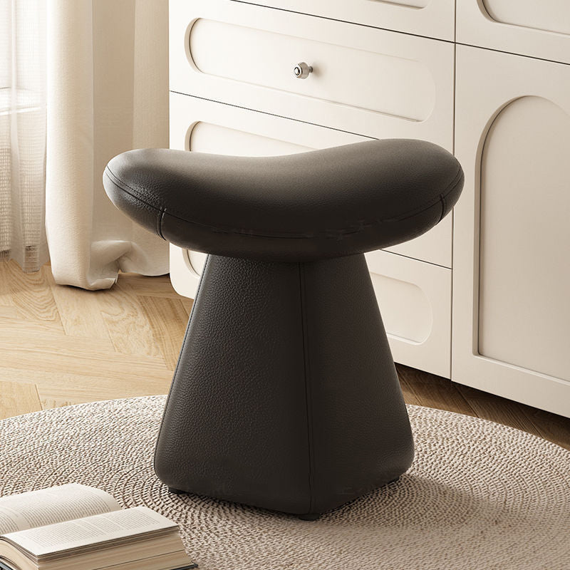 Contemporary Scandinavian Geometric Solid Wood Faux Leather Sponge Latex Movable Vanity Stool Backless Armless For Bedroom