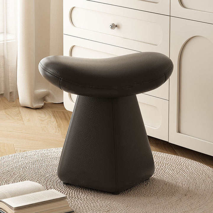 Contemporary Scandinavian Geometric Solid Wood Faux Leather Sponge Latex Movable Vanity Stool Backless Armless For Bedroom