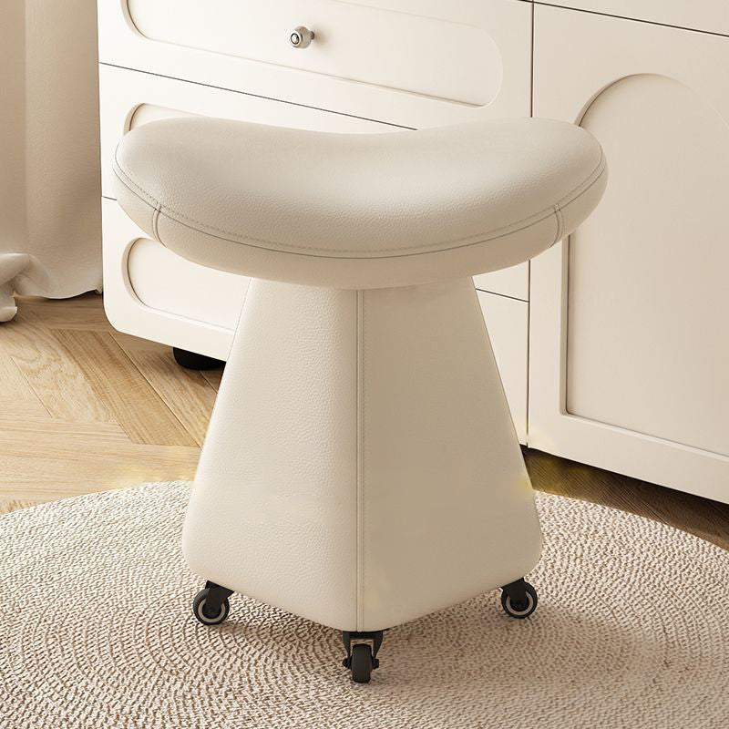 Contemporary Scandinavian Geometric Solid Wood Faux Leather Sponge Latex Movable Vanity Stool Backless Armless For Bedroom
