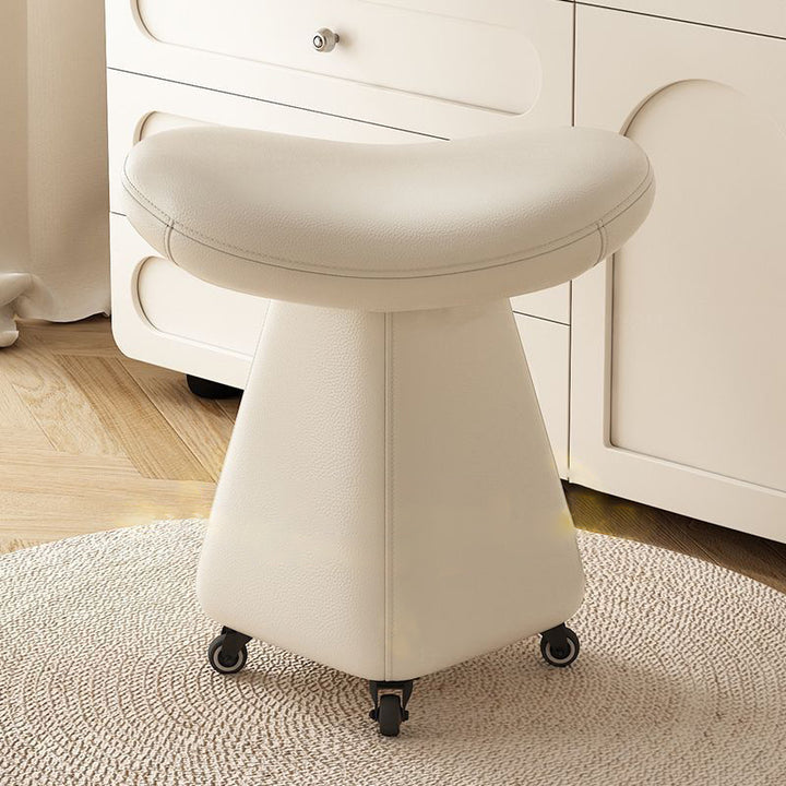 Contemporary Scandinavian Geometric Solid Wood Faux Leather Sponge Latex Movable Vanity Stool Backless Armless For Bedroom