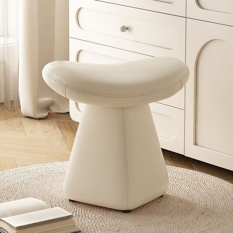 Contemporary Scandinavian Geometric Solid Wood Faux Leather Sponge Latex Movable Vanity Stool Backless Armless For Bedroom
