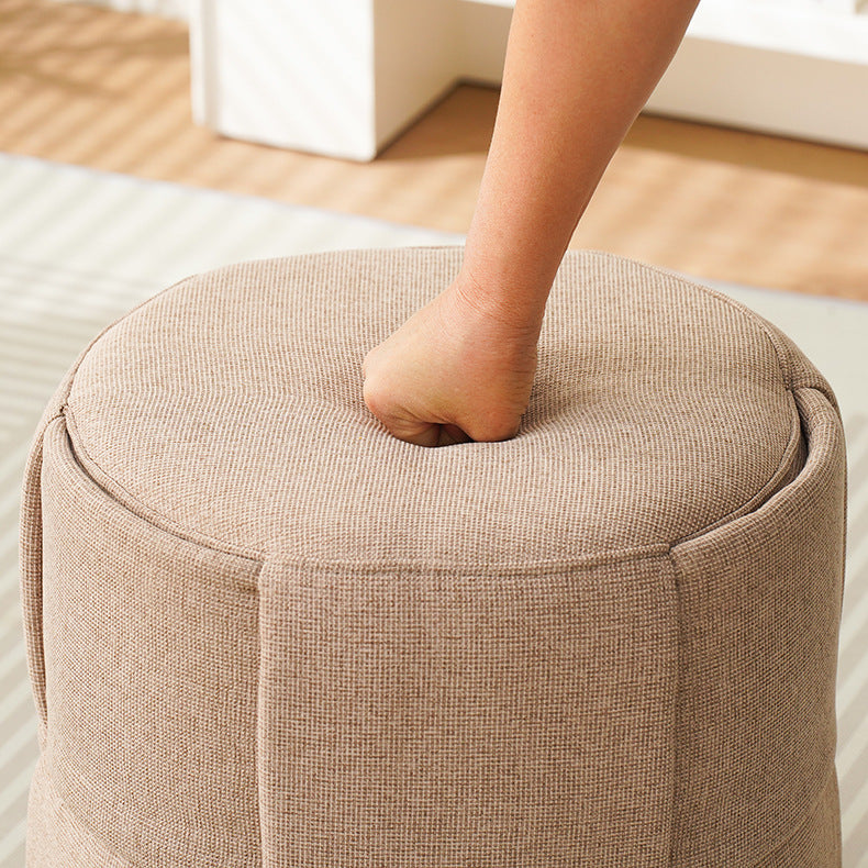 Contemporary Nordic Cylinder Plywood Pine Wood Fabric Sponge Low Stool Backless Armless For Hallway