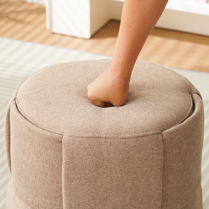 Contemporary Nordic Cylinder Plywood Pine Wood Fabric Sponge Low Stool Backless Armless For Hallway