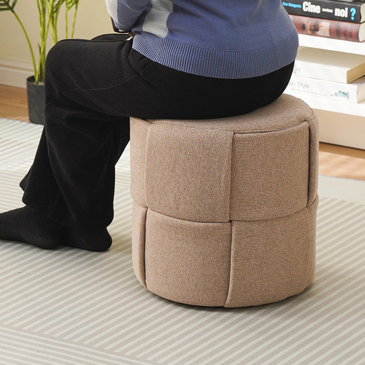 Contemporary Nordic Cylinder Plywood Pine Wood Fabric Sponge Low Stool Backless Armless For Hallway