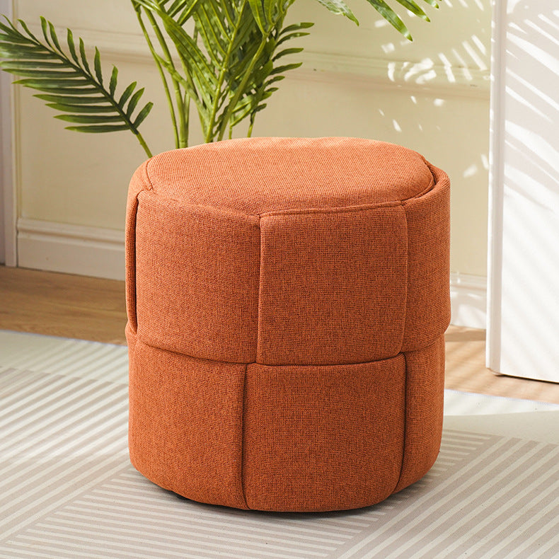 Contemporary Nordic Cylinder Plywood Pine Wood Fabric Sponge Low Stool Backless Armless For Hallway