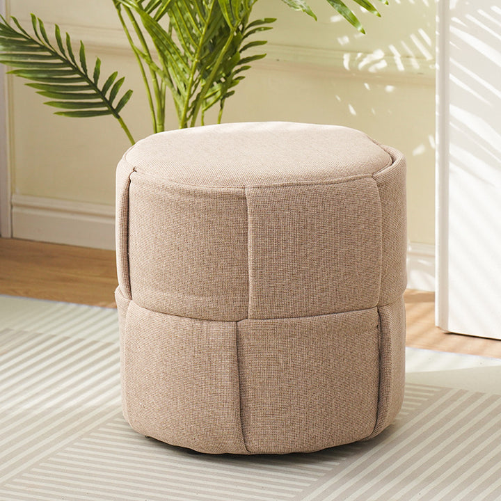 Contemporary Nordic Cylinder Plywood Pine Wood Fabric Sponge Low Stool Backless Armless For Hallway
