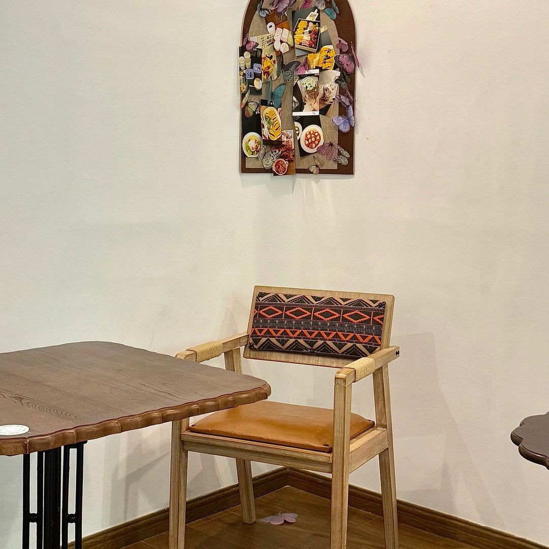 Contemporary Boho Rectangular Rubberwood Multilayer Board PU Leather Sponge Dining Chair Backrest Armrest For Dining Room &amp; Kitchen