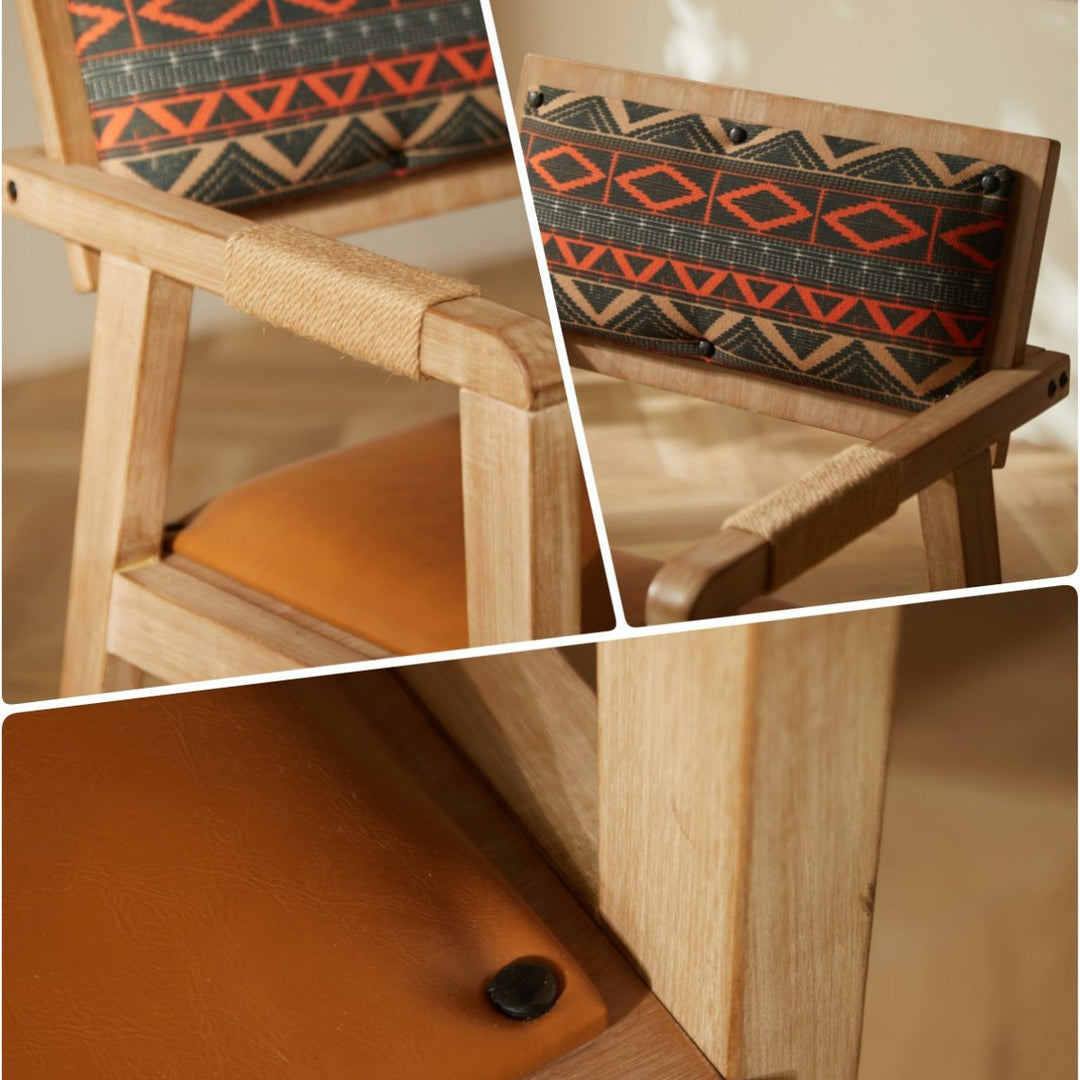 Contemporary Boho Rectangular Rubberwood Multilayer Board PU Leather Sponge Dining Chair Backrest Armrest For Dining Room &amp; Kitchen