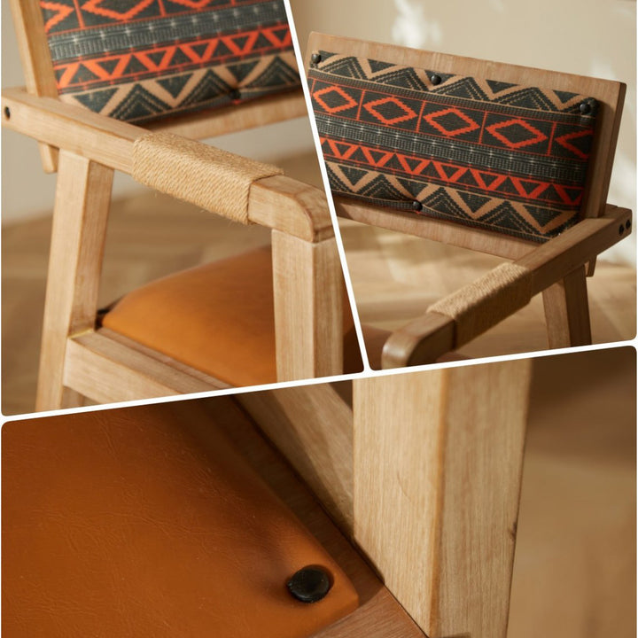 Contemporary Boho Rectangular Rubberwood Multilayer Board PU Leather Sponge Dining Chair Backrest Armrest For Dining Room &amp; Kitchen