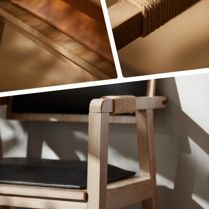 Contemporary Boho Rectangular Rubberwood Multilayer Board PU Leather Sponge Dining Chair Backrest Armrest For Dining Room &amp; Kitchen