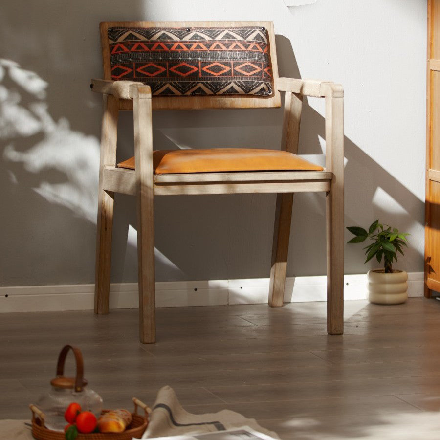 Contemporary Boho Rectangular Rubberwood Multilayer Board PU Leather Sponge Dining Chair Backrest Armrest For Dining Room &amp; Kitchen
