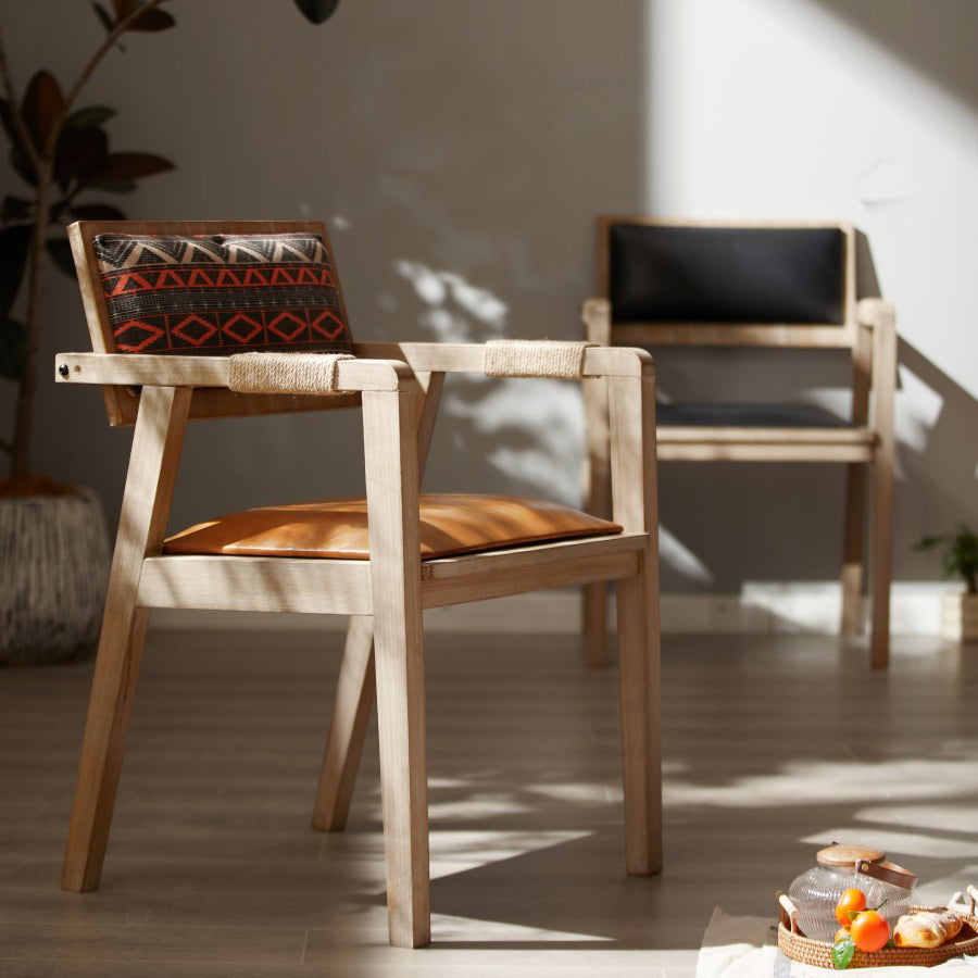 Contemporary Boho Rectangular Rubberwood Multilayer Board PU Leather Sponge Dining Chair Backrest Armrest For Dining Room &amp; Kitchen
