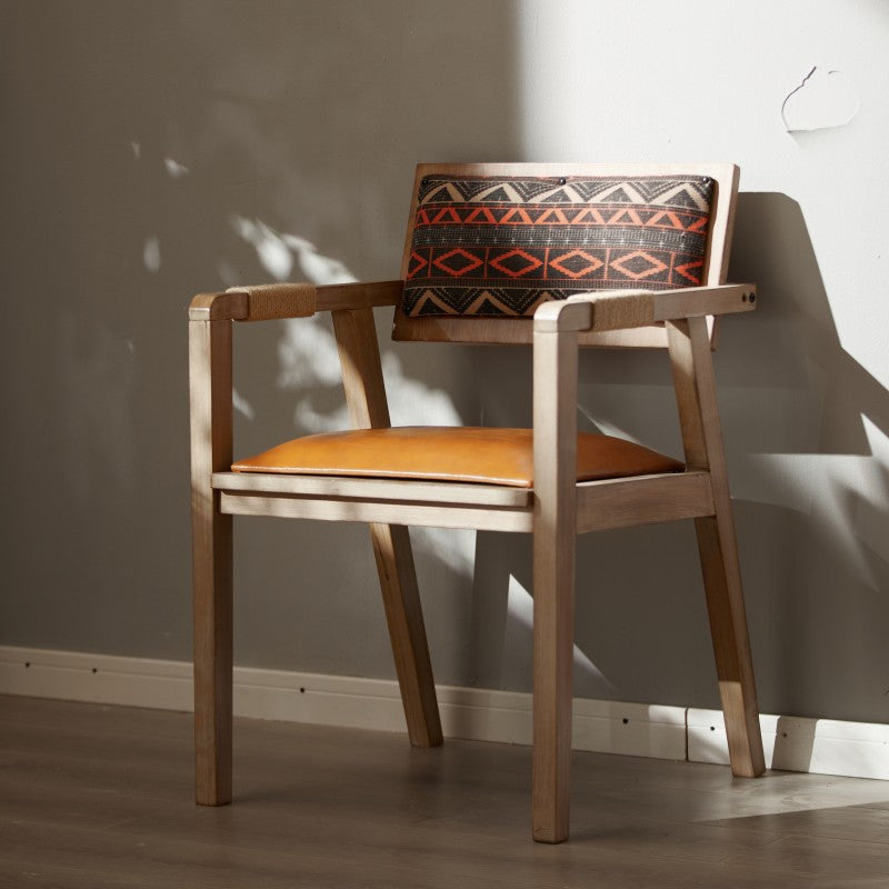 Contemporary Boho Rectangular Rubberwood Multilayer Board PU Leather Sponge Dining Chair Backrest Armrest For Dining Room &amp; Kitchen