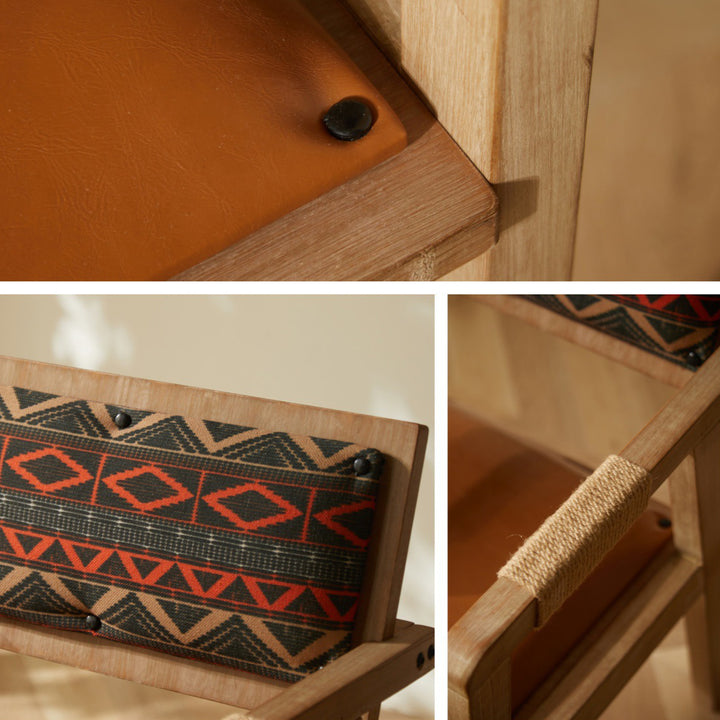 Contemporary Boho Rectangular Rubberwood Multilayer Board PU Leather Sponge Dining Chair Backrest Armrest For Dining Room &amp; Kitchen